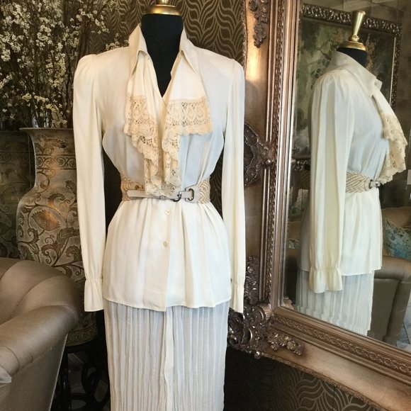 Mirrors Tops - Vintage Mirrors cream crochet gathered top skirt